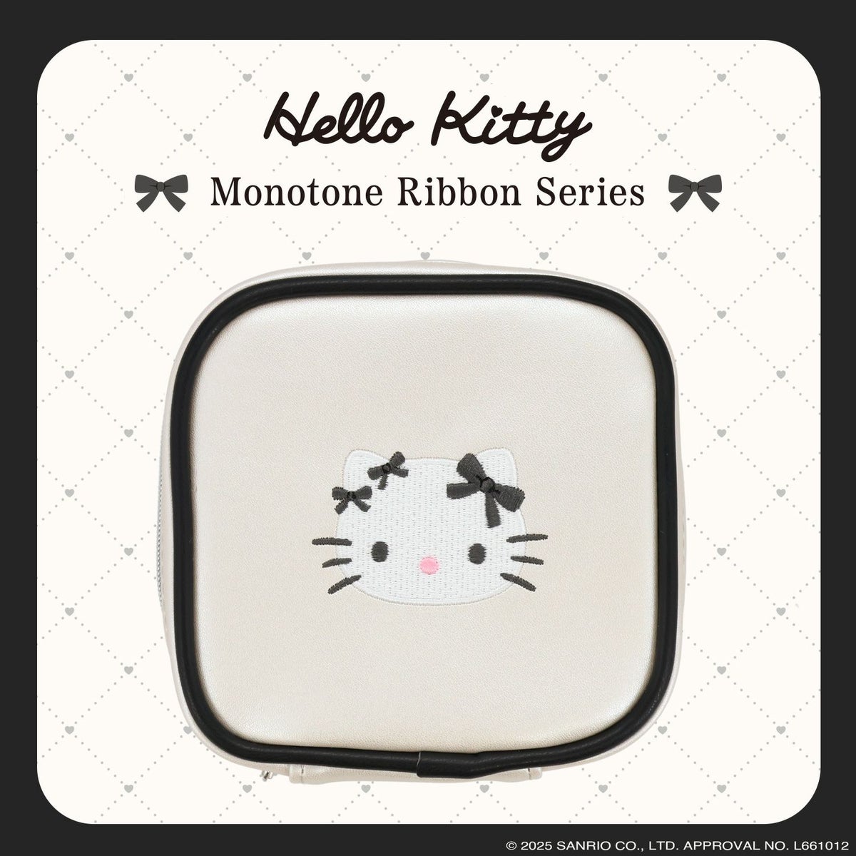 ハローキティ モノトーンリボンシリーズ スクエアポーチ ＜ アイボリー ＞