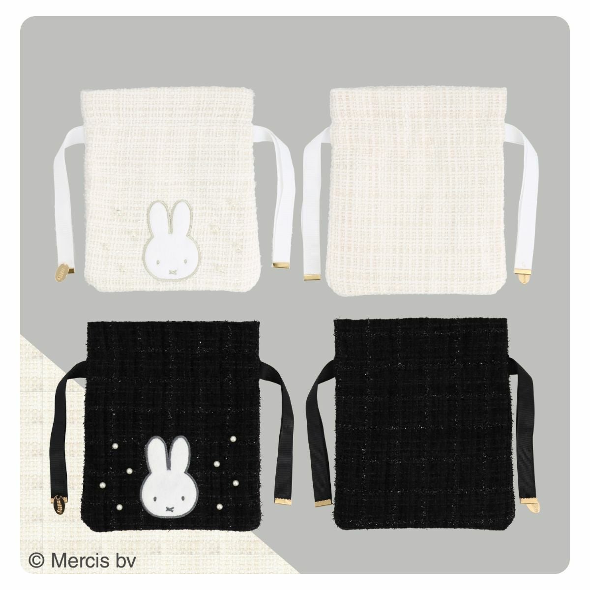 miffy ツイード&パールシリーズ ツイード巾着ポーチ ＜ BLACK ＞