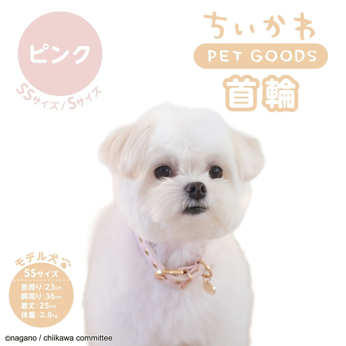 ちいかわ 小型犬用 首輪 合皮タイプ ＜ アイボリー/ピンク ＞
